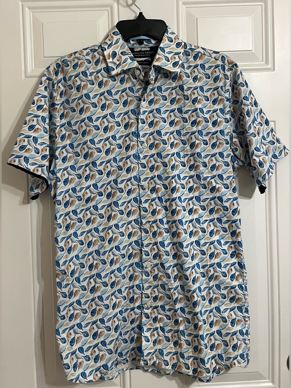 American Breed Men’s M Shirt Floral Leaves Smart Shirt Multi Blue Button Up